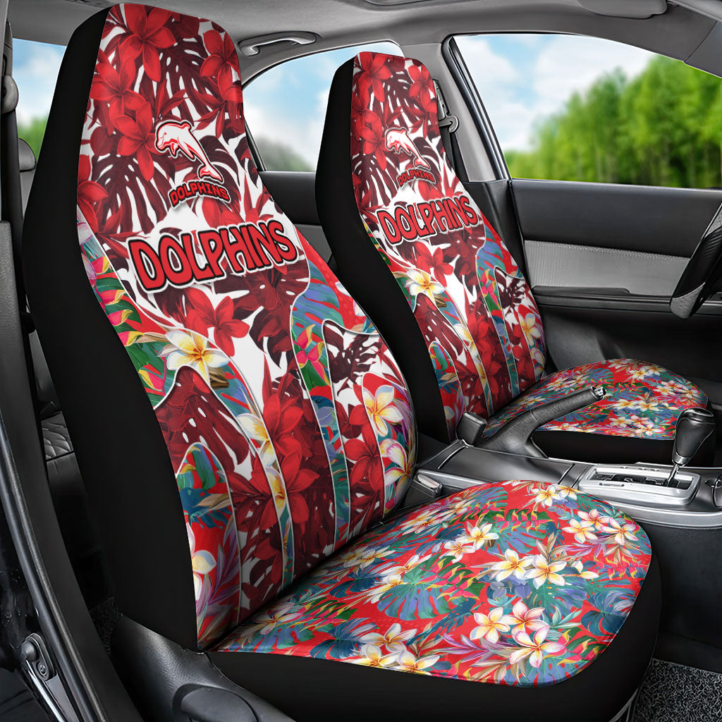 Dolphins Car Seat Cover Tropical Hibiscus Floral Pattern With Red And White Accents