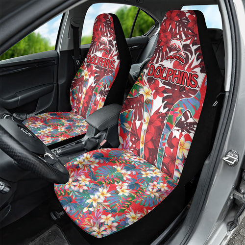 Dolphins Car Seat Cover Tropical Hibiscus Floral Pattern With Red And White Accents