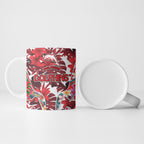 Dolphins Ceramic Mug Tropical Hibiscus Floral Pattern With Red And White Accents