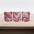 Dolphins Ceramic Mug Tropical Hibiscus Floral Pattern With Red And White Accents