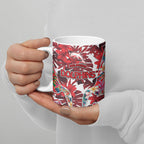 Dolphins Ceramic Mug Tropical Hibiscus Floral Pattern With Red And White Accents