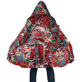 Dolphins Cloak Tropical Hibiscus Floral Pattern With Red And White Accents