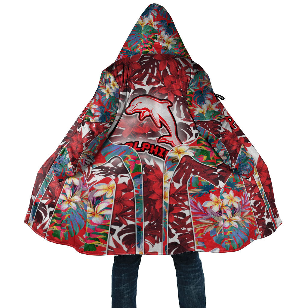 Dolphins Cloak Tropical Hibiscus Floral Pattern With Red And White Accents