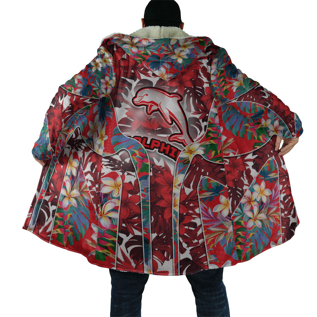 Dolphins Cloak Tropical Hibiscus Floral Pattern With Red And White Accents