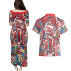Dolphins Couples Matching Puletasi and Hawaiian Shirt Tropical Hibiscus Floral Pattern With Red And White Accents