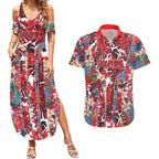 Dolphins Couples Matching Summer Maxi Dress and Hawaiian Shirt Tropical Hibiscus Floral Pattern With Red And White Accents