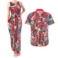 Dolphins Couples Matching Tank Maxi Dress and Hawaiian Shirt Tropical Hibiscus Floral Pattern With Red And White Accents