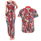 Dolphins Couples Matching Tank Maxi Dress and Hawaiian Shirt Tropical Hibiscus Floral Pattern With Red And White Accents