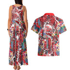 Dolphins Couples Matching Tank Maxi Dress and Hawaiian Shirt Tropical Hibiscus Floral Pattern With Red And White Accents