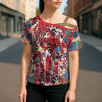 Dolphins Cross Shoulder Shirt Tropical Hibiscus Floral Pattern With Red And White Accents