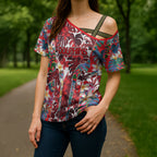 Dolphins Cross Shoulder Shirt Tropical Hibiscus Floral Pattern With Red And White Accents