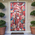 Dolphins Door Cover Tropical Hibiscus Floral Pattern With Red And White Accents