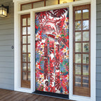 Dolphins Door Cover Tropical Hibiscus Floral Pattern With Red And White Accents
