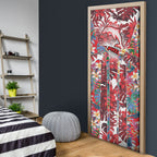 Dolphins Door Cover Tropical Hibiscus Floral Pattern With Red And White Accents