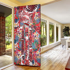 Dolphins Door Cover Tropical Hibiscus Floral Pattern With Red And White Accents