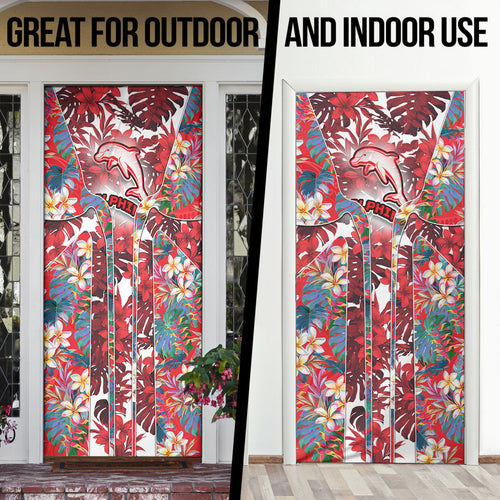 Dolphins Door Cover Tropical Hibiscus Floral Pattern With Red And White Accents
