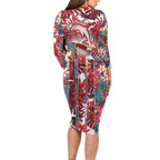 Dolphins Family Matching Long Sleeve Bodycon Dress and Hawaiian Shirt Tropical Hibiscus Floral Pattern With Red And White Accents