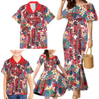 Dolphins Family Matching Mermaid Dress and Hawaiian Shirt Tropical Hibiscus Floral Pattern With Red And White Accents