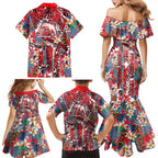 Dolphins Family Matching Mermaid Dress and Hawaiian Shirt Tropical Hibiscus Floral Pattern With Red And White Accents