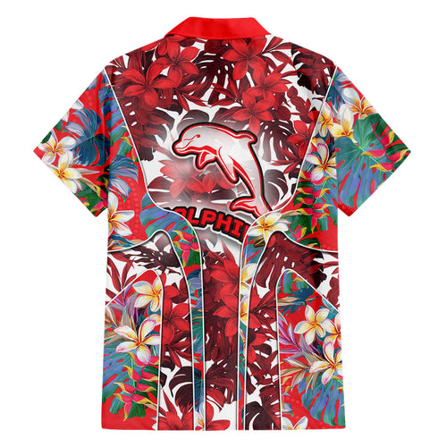 Dolphins Family Matching Mermaid Dress and Hawaiian Shirt Tropical Hibiscus Floral Pattern With Red And White Accents