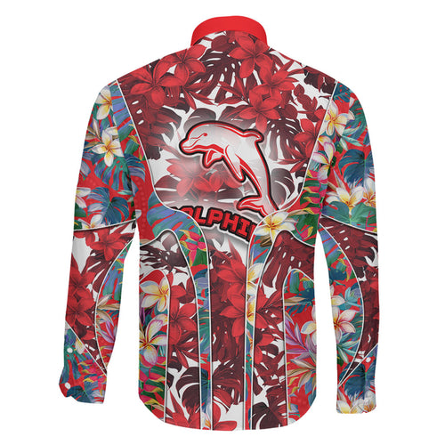 Dolphins Family Matching Mermaid Dress and Hawaiian Shirt Tropical Hibiscus Floral Pattern With Red And White Accents