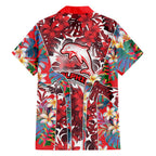 Dolphins Family Matching Off The Shoulder Long Sleeve Dress and Hawaiian Shirt Tropical Hibiscus Floral Pattern With Red And White Accents