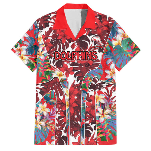 Dolphins Family Matching Off Shoulder Maxi Dress and Hawaiian Shirt Tropical Hibiscus Floral Pattern With Red And White Accents