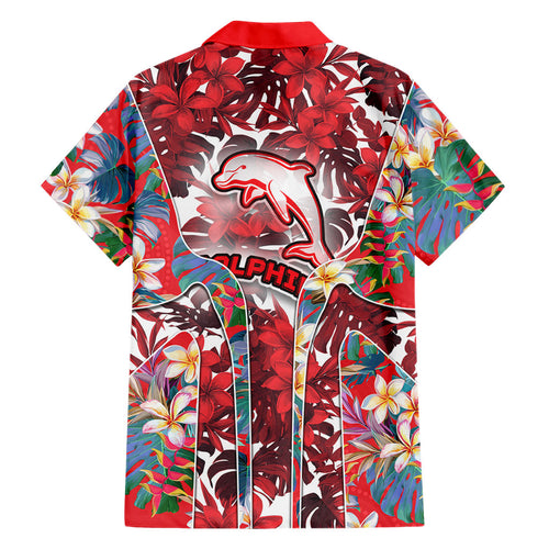 Dolphins Family Matching Off Shoulder Maxi Dress and Hawaiian Shirt Tropical Hibiscus Floral Pattern With Red And White Accents