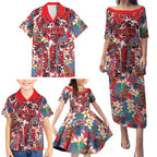 Dolphins Family Matching Puletasi and Hawaiian Shirt Tropical Hibiscus Floral Pattern With Red And White Accents