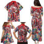 Dolphins Family Matching Puletasi and Hawaiian Shirt Tropical Hibiscus Floral Pattern With Red And White Accents