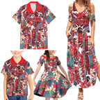 Dolphins Family Matching Summer Maxi Dress and Hawaiian Shirt Tropical Hibiscus Floral Pattern With Red And White Accents