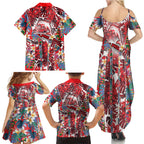 Dolphins Family Matching Summer Maxi Dress and Hawaiian Shirt Tropical Hibiscus Floral Pattern With Red And White Accents