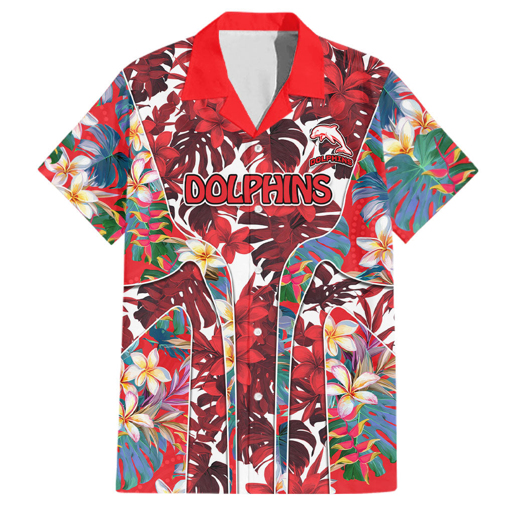 Dolphins Family Matching Summer Maxi Dress and Hawaiian Shirt Tropical Hibiscus Floral Pattern With Red And White Accents