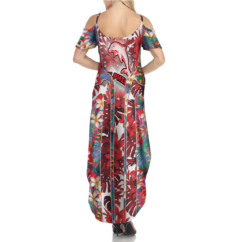 Dolphins Family Matching Summer Maxi Dress and Hawaiian Shirt Tropical Hibiscus Floral Pattern With Red And White Accents