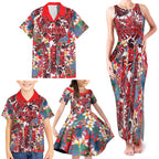 Dolphins Family Matching Tank Maxi Dress and Hawaiian Shirt Tropical Hibiscus Floral Pattern With Red And White Accents