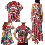 Dolphins Family Matching Tank Maxi Dress and Hawaiian Shirt Tropical Hibiscus Floral Pattern With Red And White Accents