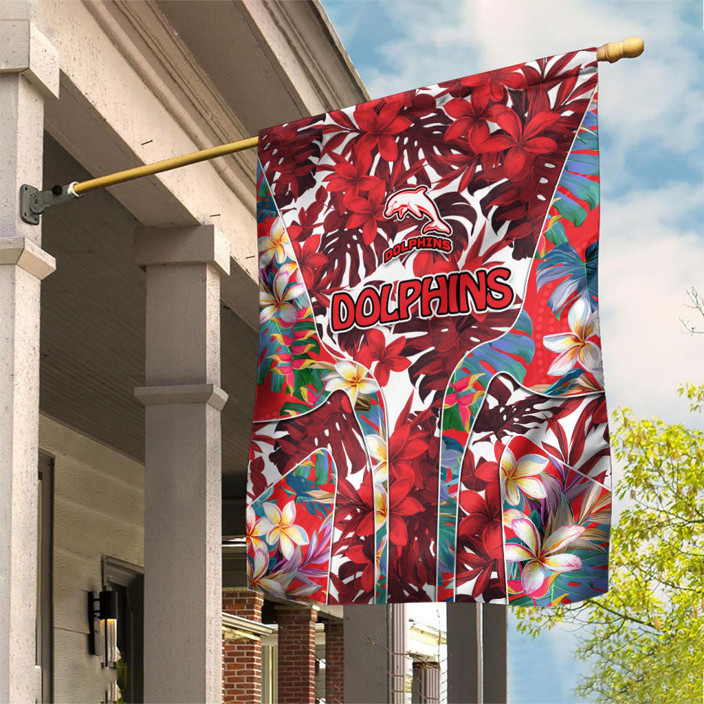 Dolphins Garden Flag Tropical Hibiscus Floral Pattern With Red And White Accents
