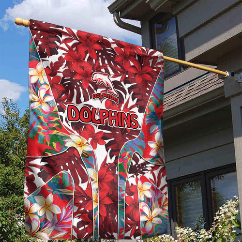 Dolphins Garden Flag Tropical Hibiscus Floral Pattern With Red And White Accents