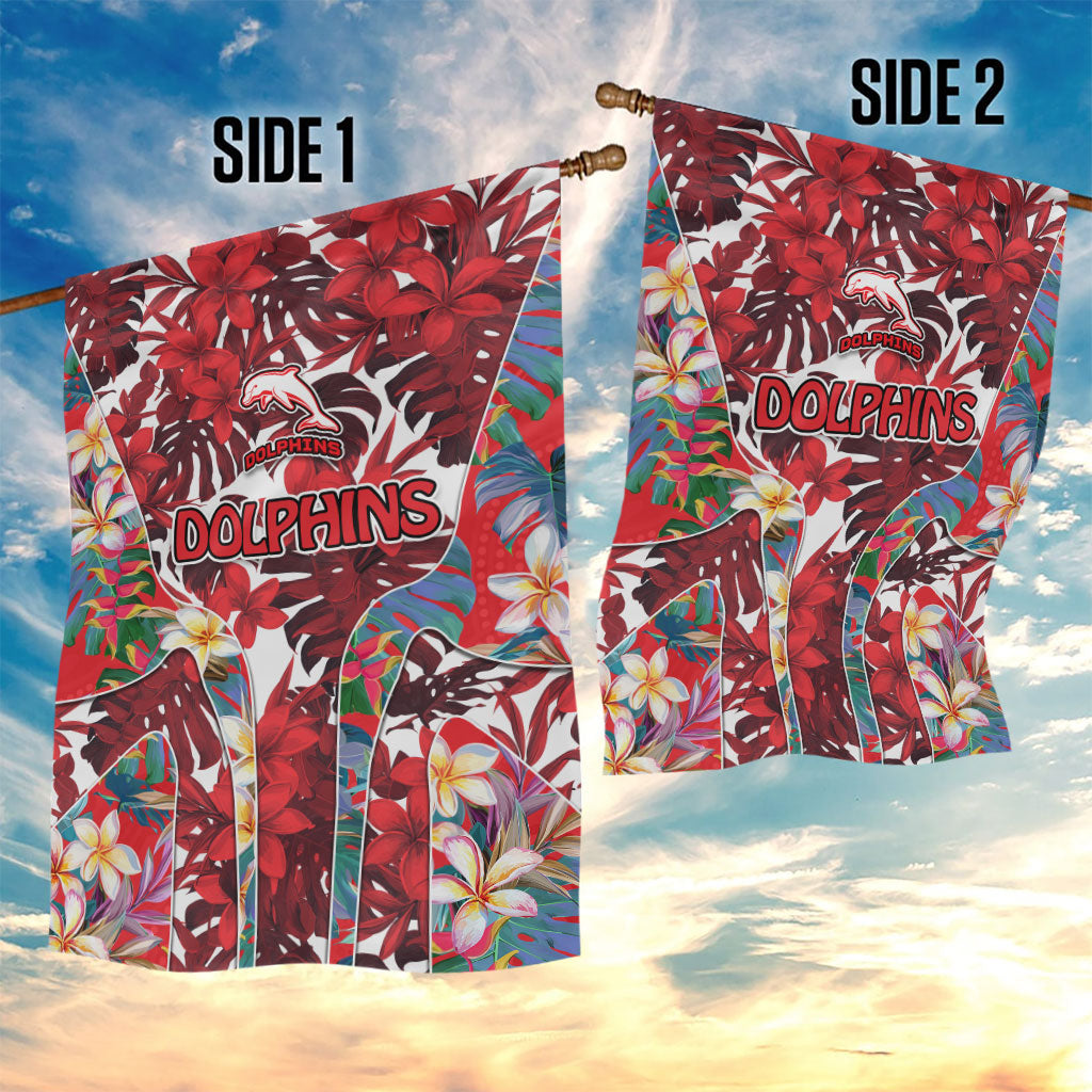 Dolphins Garden Flag Tropical Hibiscus Floral Pattern With Red And White Accents