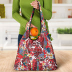 Dolphins Grocery Bag Tropical Hibiscus Floral Pattern With Red And White Accents