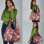Dolphins Grocery Bag Tropical Hibiscus Floral Pattern With Red And White Accents