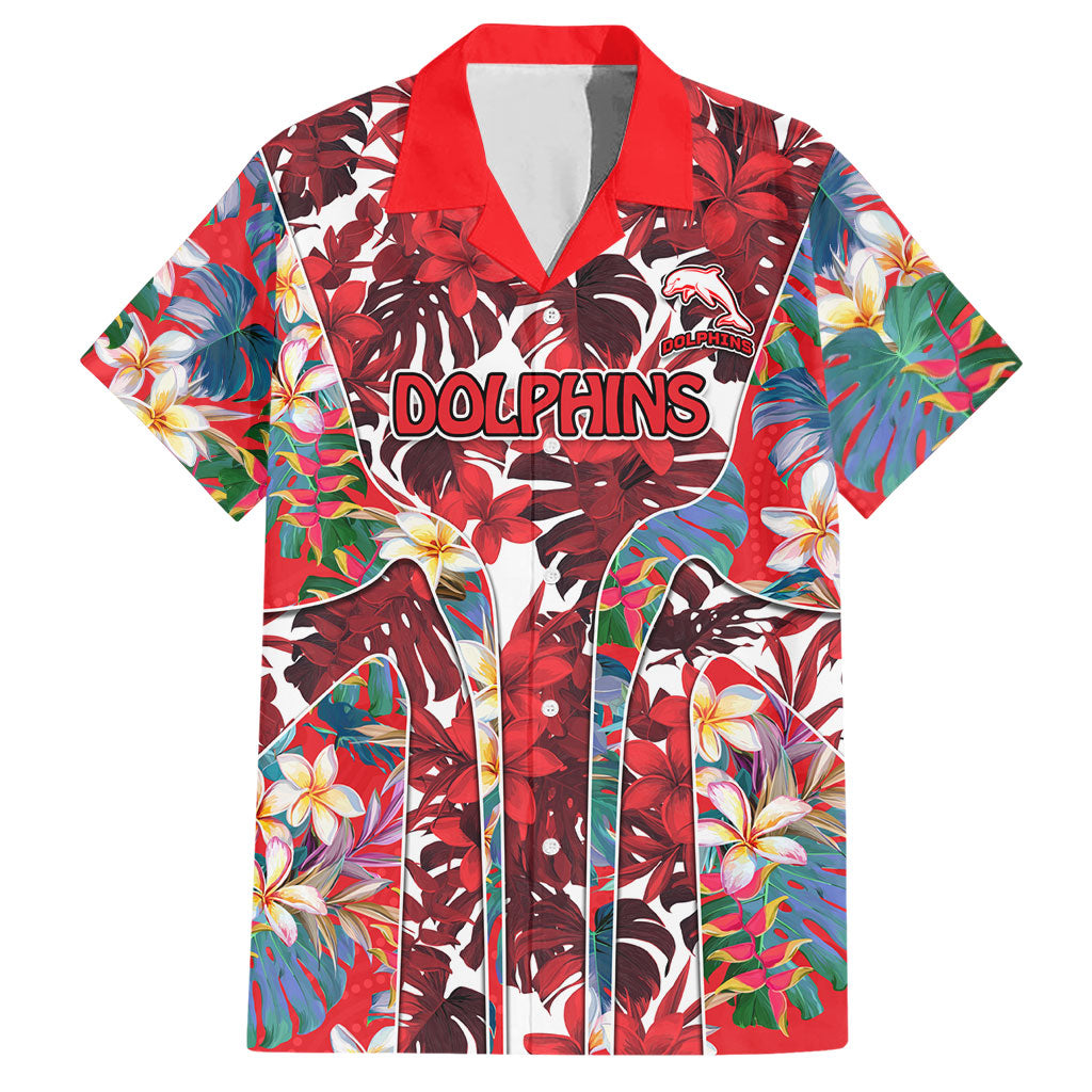 Dolphins Hawaiian Shirt Tropical Hibiscus Floral Pattern With Red And White Accents