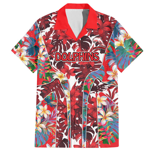 Dolphins Hawaiian Shirt Tropical Hibiscus Floral Pattern With Red And White Accents