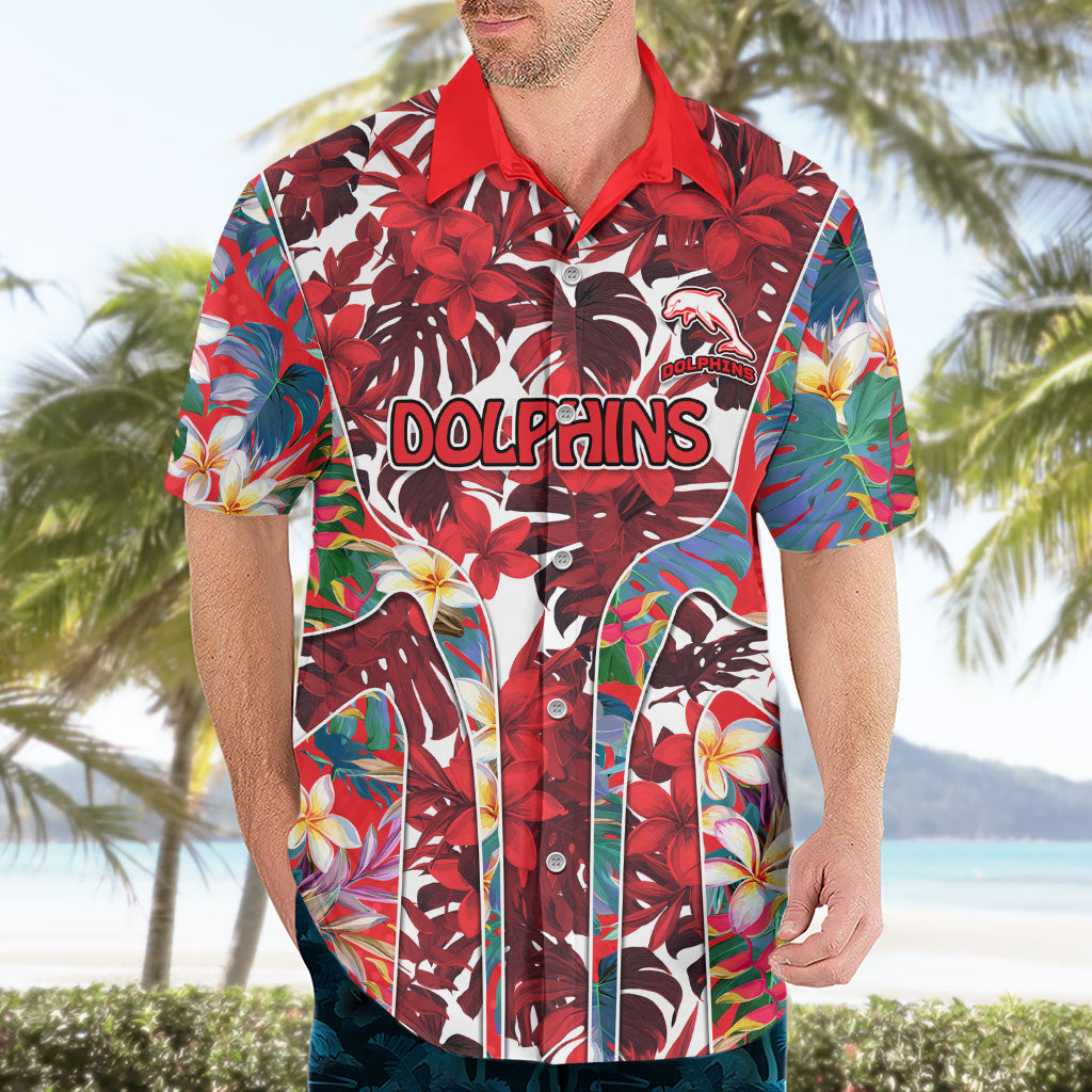 Dolphins Hawaiian Shirt Tropical Hibiscus Floral Pattern With Red And White Accents