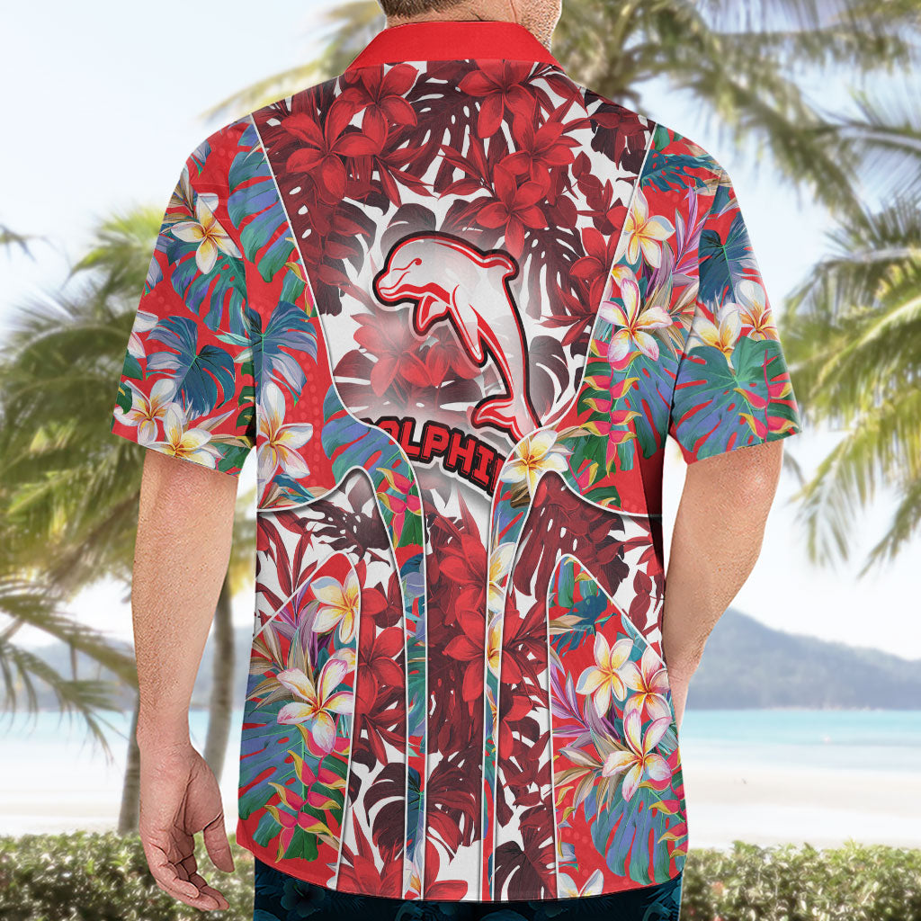 Dolphins Hawaiian Shirt Tropical Hibiscus Floral Pattern With Red And White Accents
