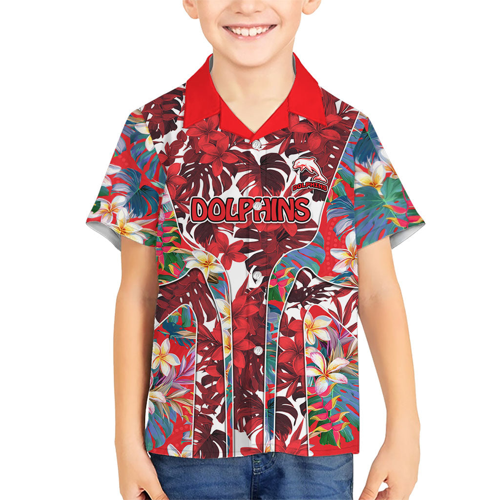 Dolphins Hawaiian Shirt Tropical Hibiscus Floral Pattern With Red And White Accents