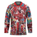 Dolphins Hockey Jersey Tropical Hibiscus Floral Pattern With Red And White Accents