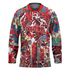 Dolphins Hockey Jersey Tropical Hibiscus Floral Pattern With Red And White Accents