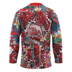 Dolphins Hockey Jersey Tropical Hibiscus Floral Pattern With Red And White Accents