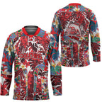 Dolphins Hockey Jersey Tropical Hibiscus Floral Pattern With Red And White Accents